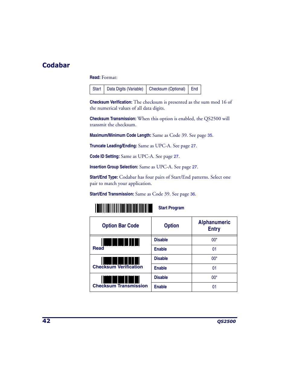 Codabar | PSC QS2500 User Manual | Page 46 / 76