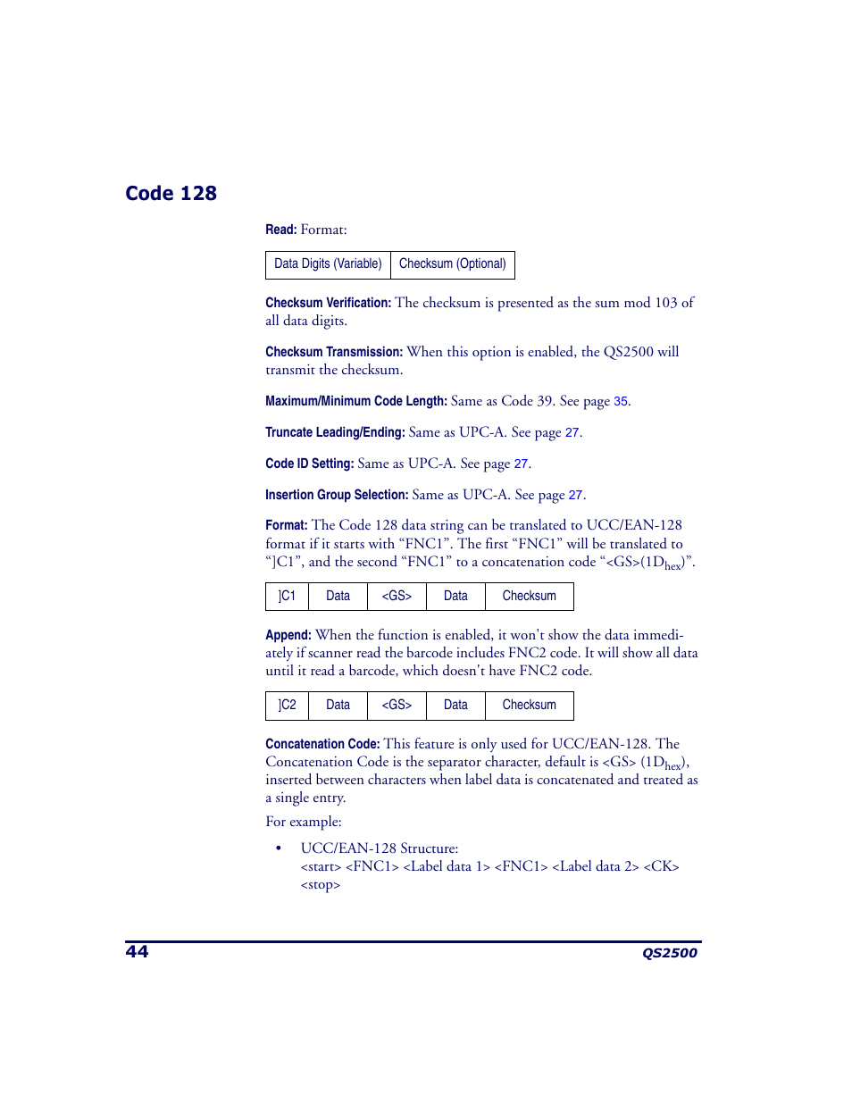 Code 128 | PSC QS2500 User Manual | Page 48 / 76