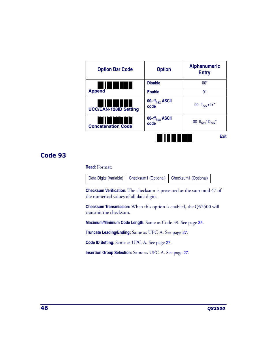 Code 93 | PSC QS2500 User Manual | Page 50 / 76