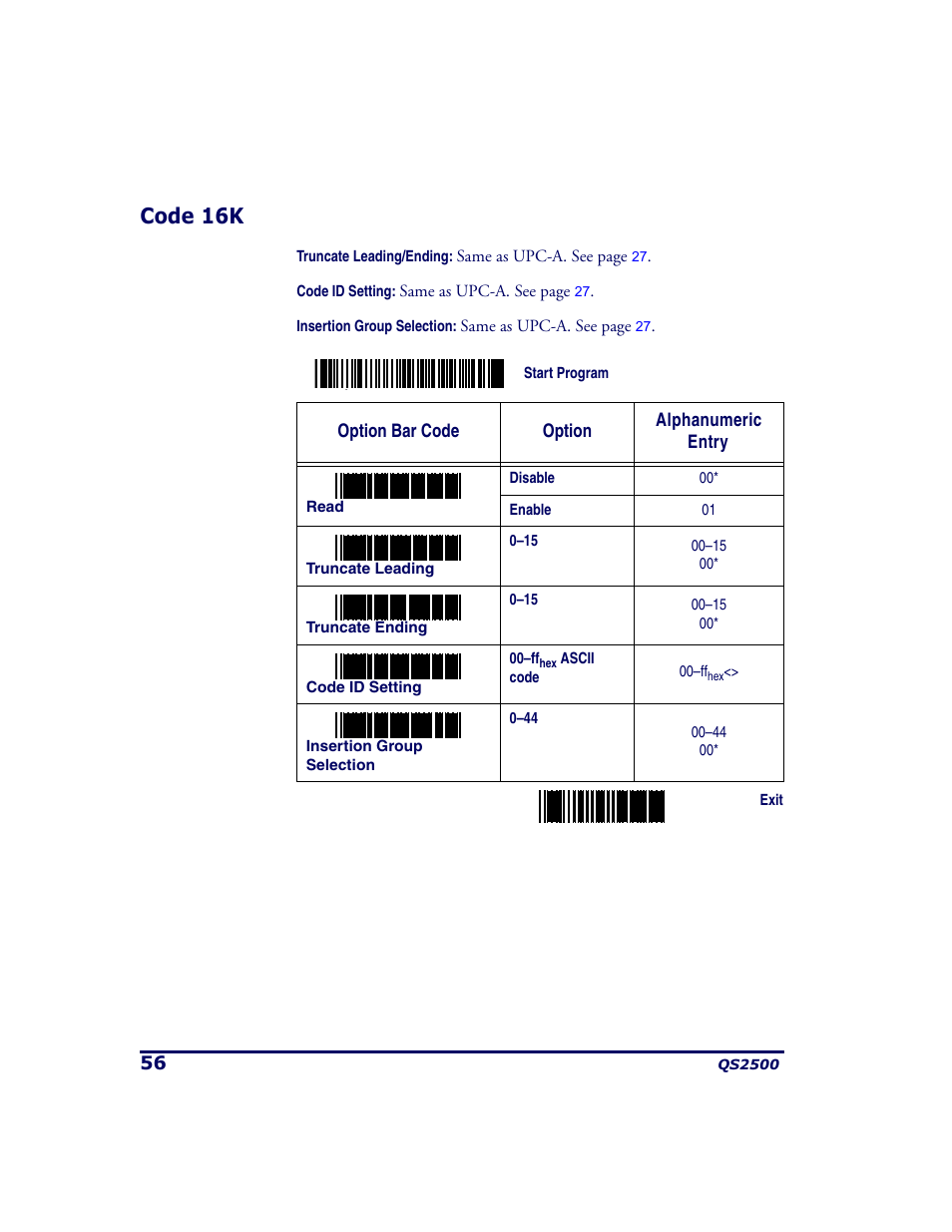 Code 16k | PSC QS2500 User Manual | Page 60 / 76