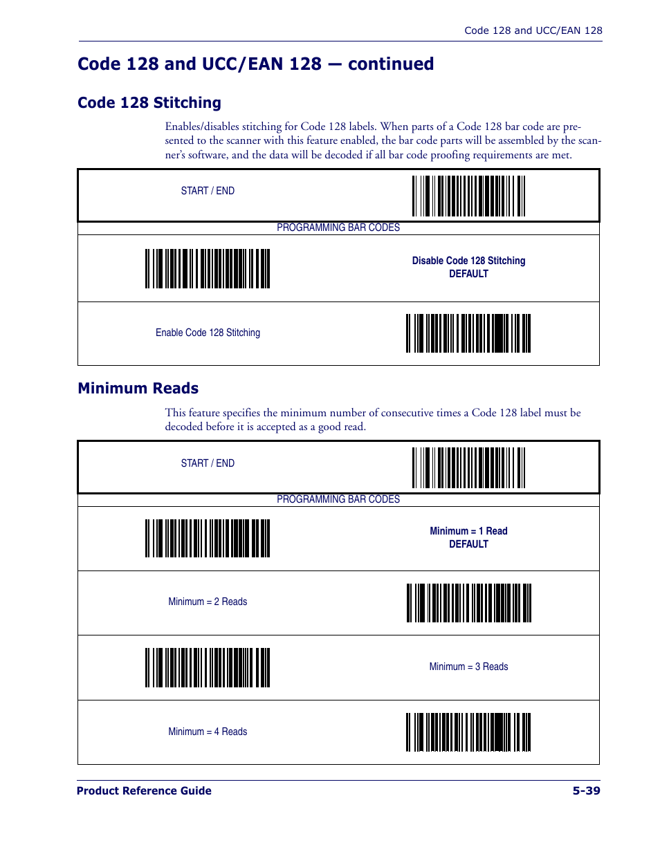 Code 128 stitching, Minimum reads, Code 128 stitching -39 minimum reads -39 | PSC 1400I User Manual | Page 115 / 180