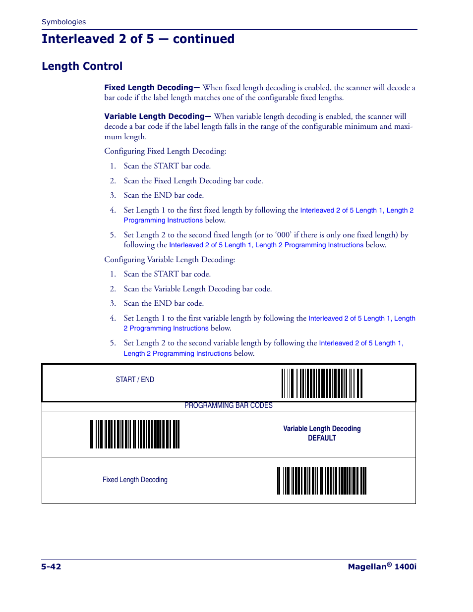 Length control, Length control -42, Interleaved 2 of 5 — continued | PSC 1400I User Manual | Page 118 / 180