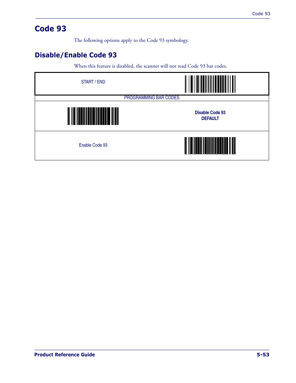 Code 93, Disable/enable code 93, Code 93 -53 | Disable/enable code 93 -53 | PSC 1400I User Manual | Page 129 / 180