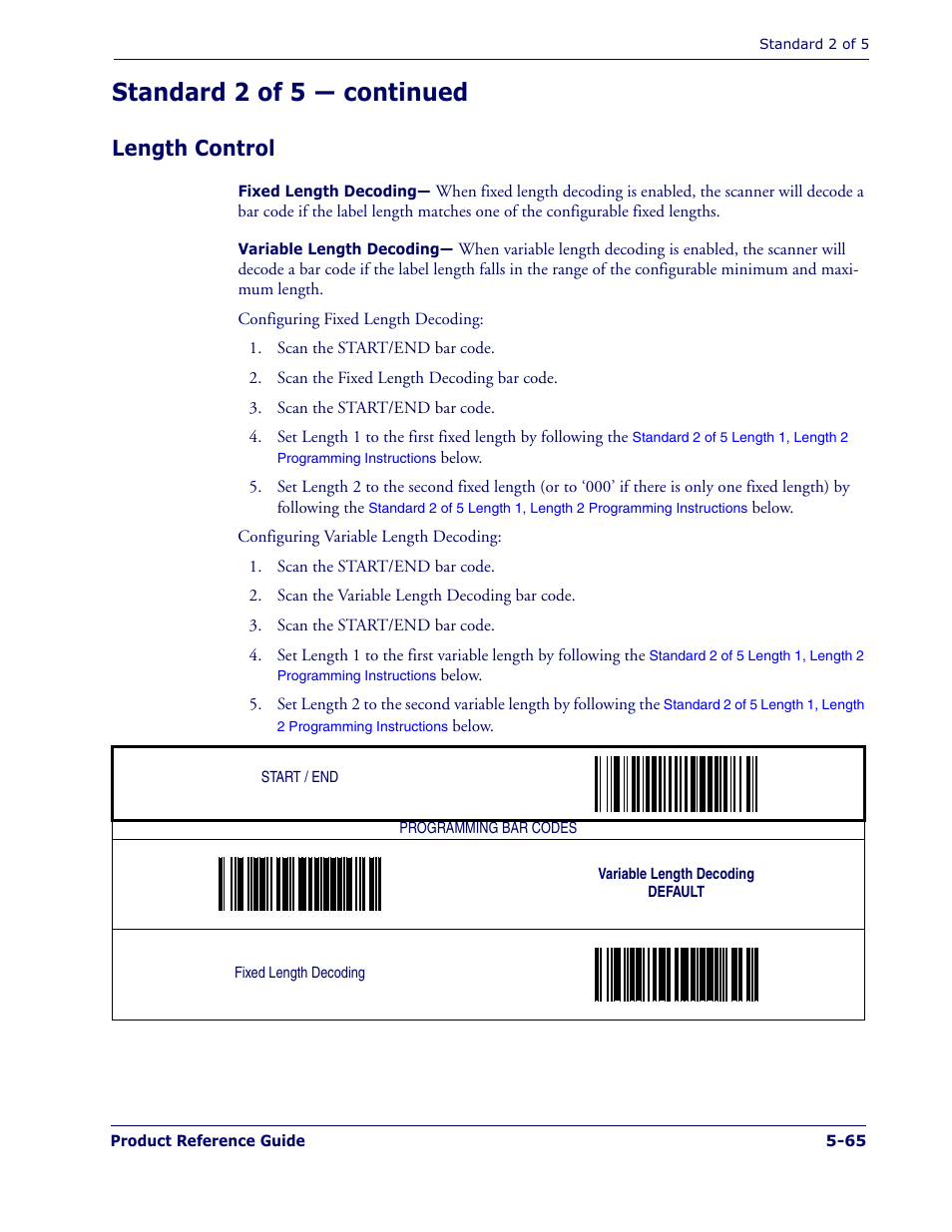 Length control, Length control -65, Standard 2 of 5 — continued | PSC 1400I User Manual | Page 141 / 180