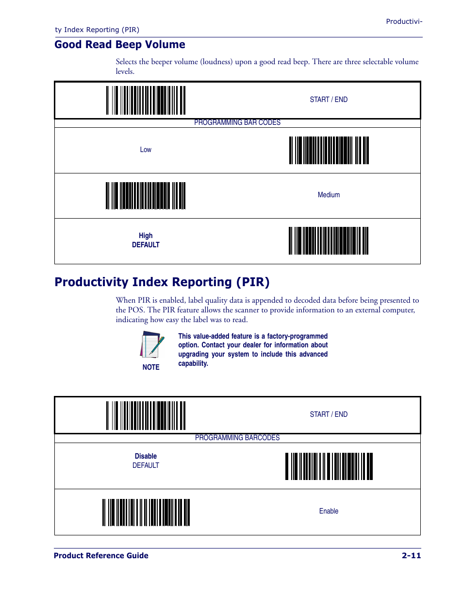 Good read beep volume, Productivity index reporting (pir), Good read beep volume -11 | Productivity index reporting (pir) -11 | PSC 1400I User Manual | Page 23 / 180