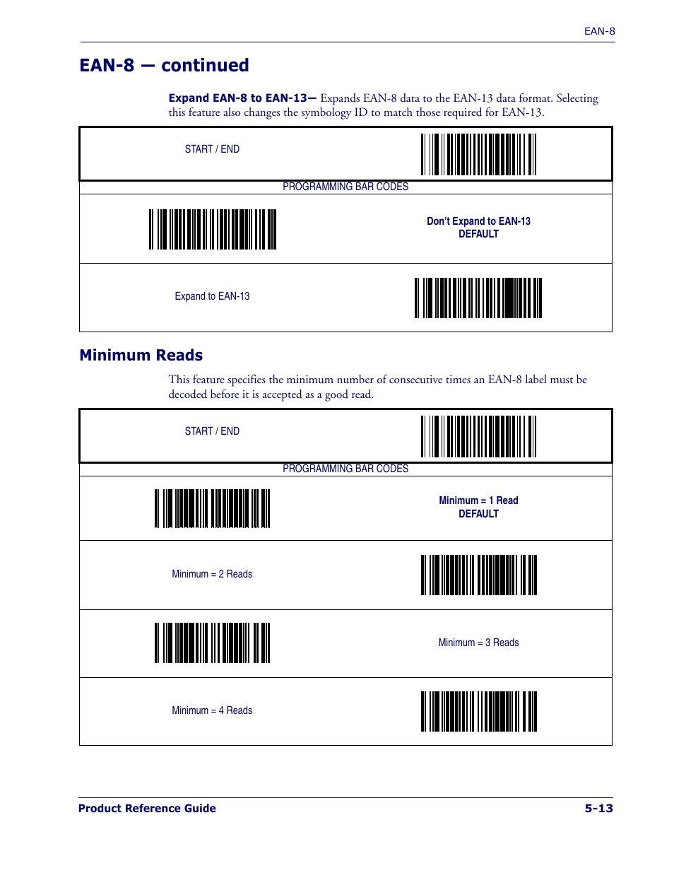 Minimum reads, Minimum reads -13, Ean-8 — continued | PSC 1400I User Manual | Page 89 / 180