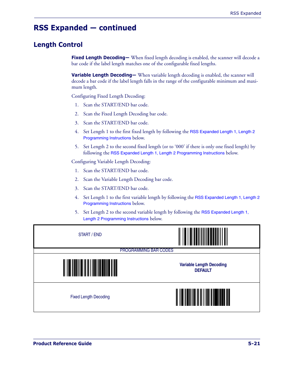 Length control, Length control -21, Rss expanded — continued | PSC 1400I User Manual | Page 97 / 180