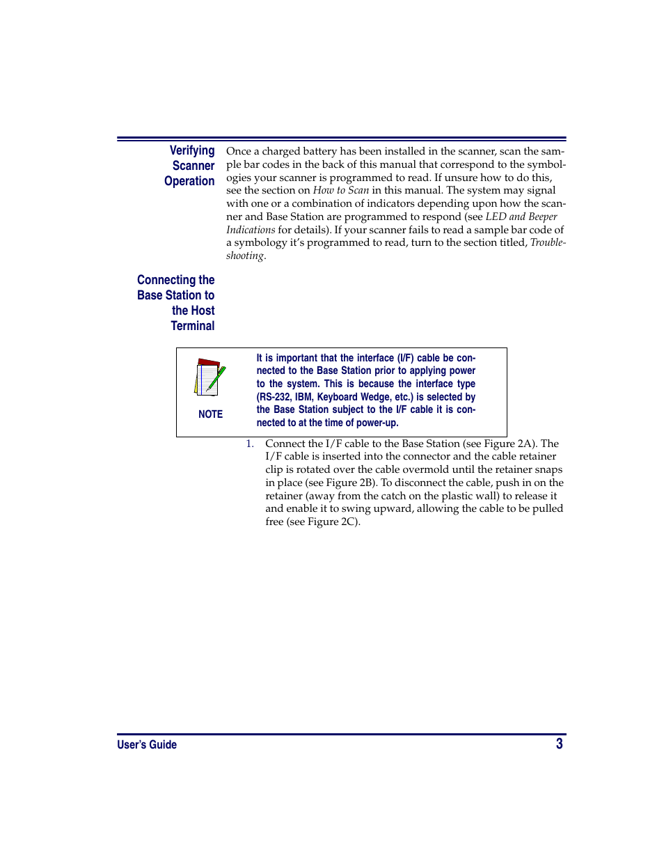 Verifying scanner operation, Connecting the base station to the host terminal | PSC PowerScan RF User Manual | Page 11 / 36
