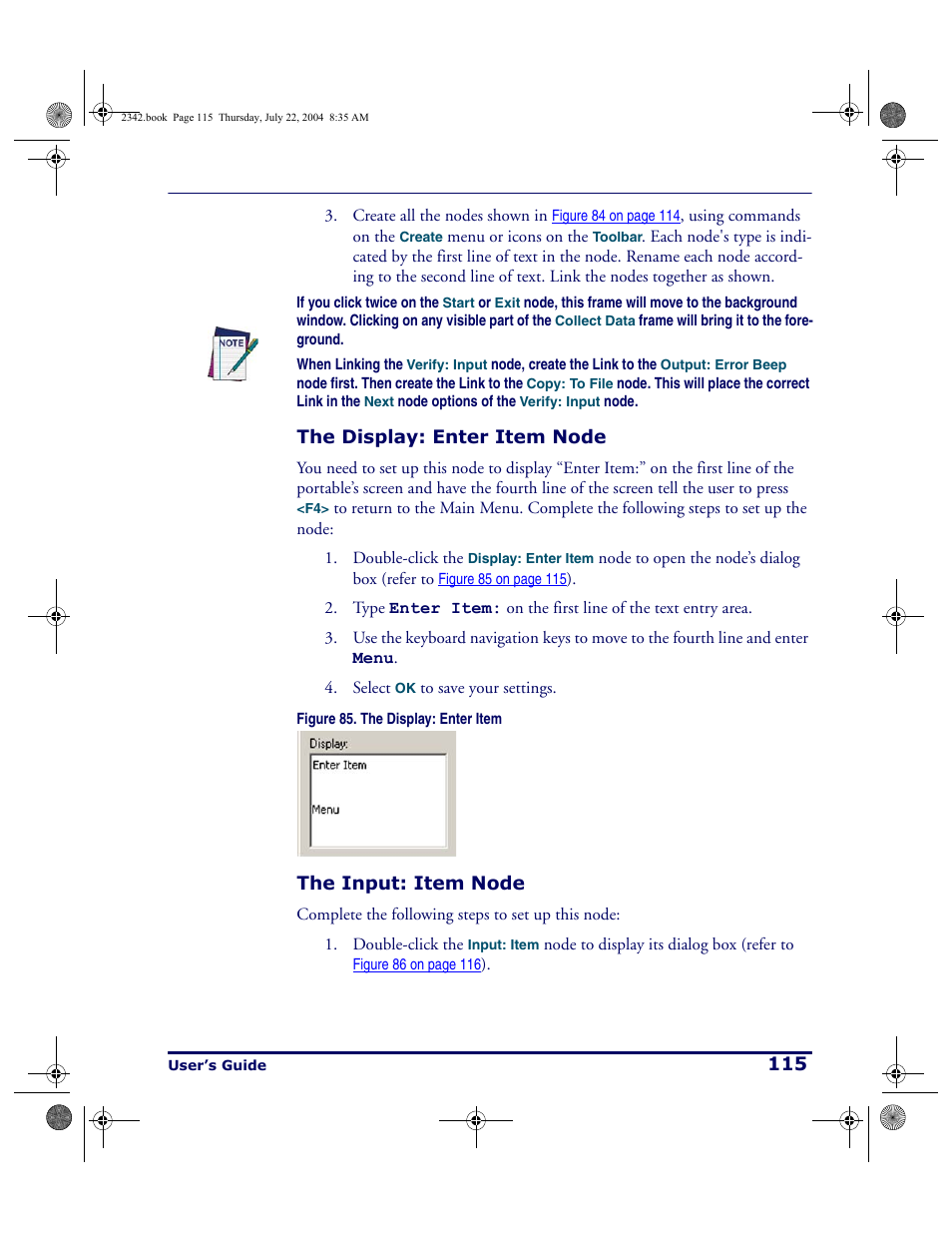 The display: enter item node, The input: item node, The display: enter item node the input: item node | PSC PT Program Generator User Manual | Page 127 / 204