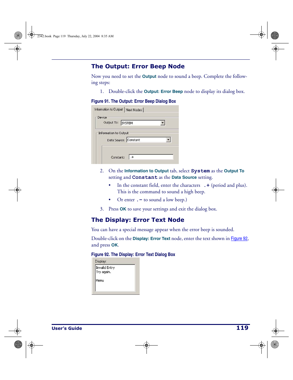 The output: error beep node, The display: error text node | PSC PT Program Generator User Manual | Page 131 / 204