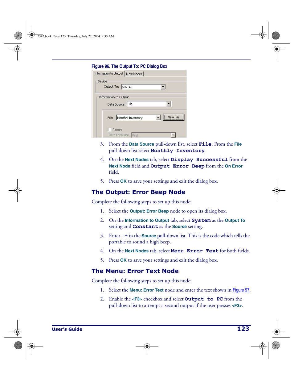 The output: error beep node, The menu: error text node, Figure 96 on | PSC PT Program Generator User Manual | Page 135 / 204