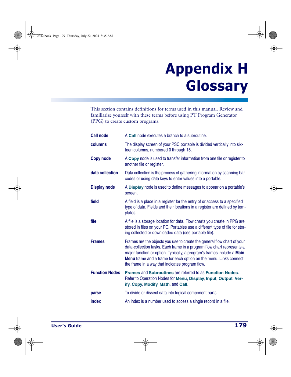 Glossary, Appendix h glossary | PSC PT Program Generator User Manual | Page 191 / 204