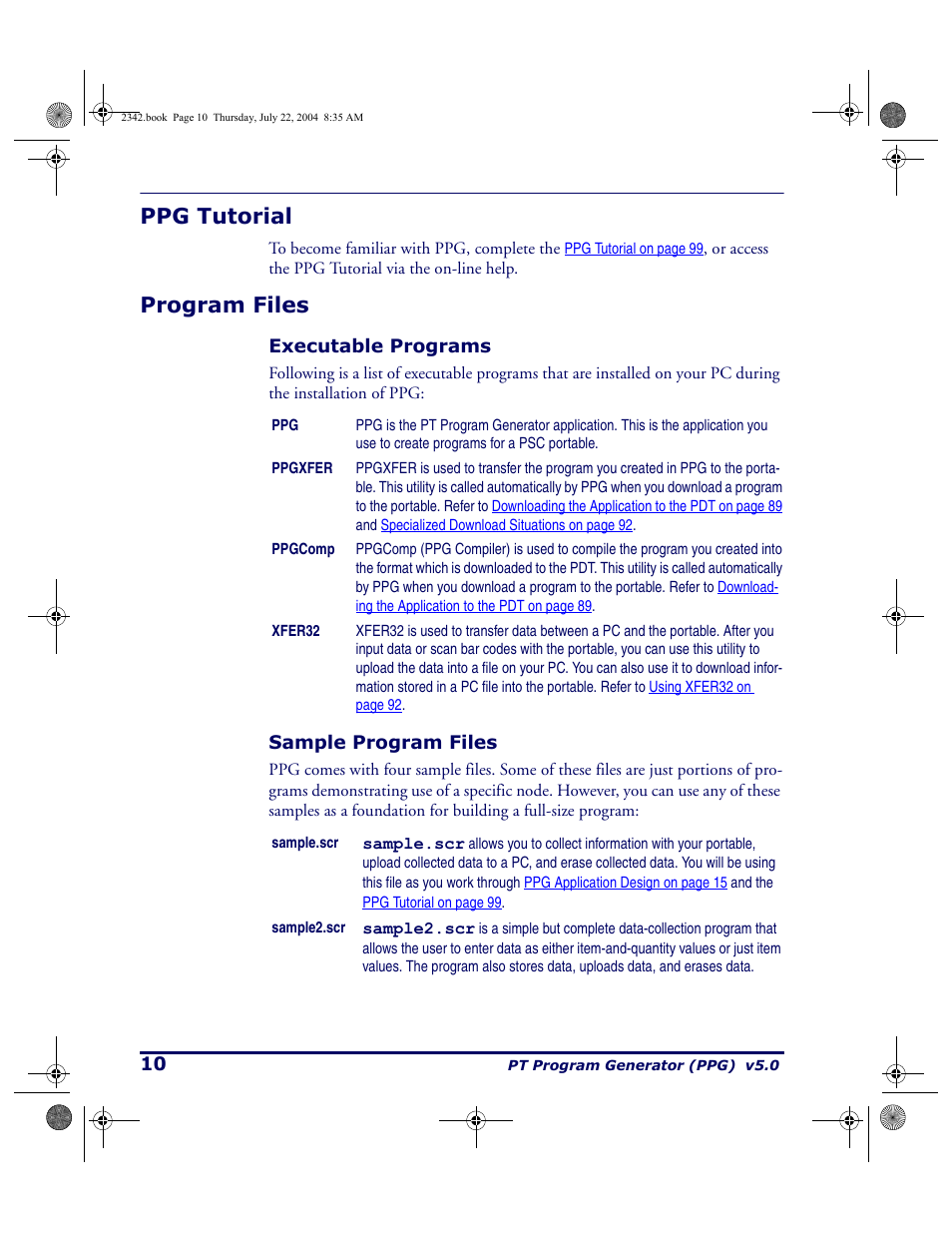 Ppg tutorial, Program files, Executable programs | Sample program files, Ppg tutorial program files, Executable programs sample program files | PSC PT Program Generator User Manual | Page 22 / 204