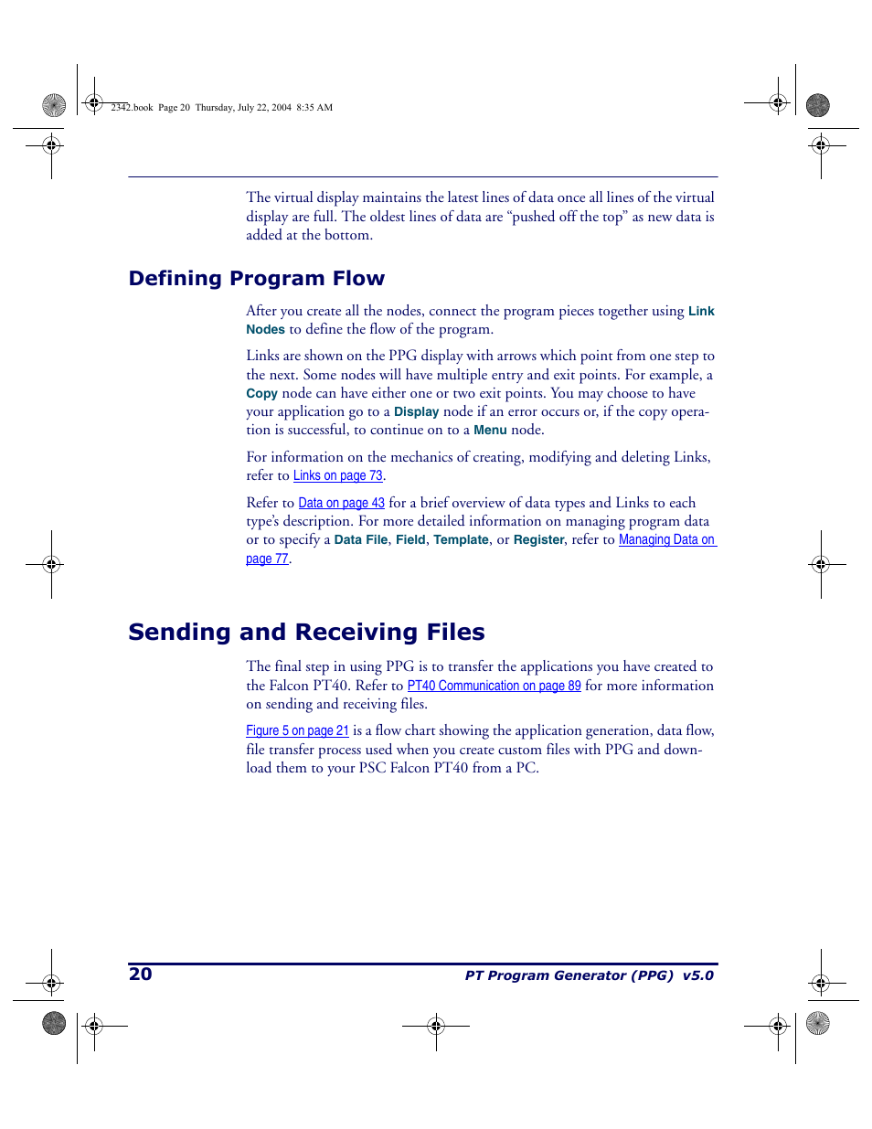 Defining program flow, Sending and receiving files | PSC PT Program Generator User Manual | Page 32 / 204