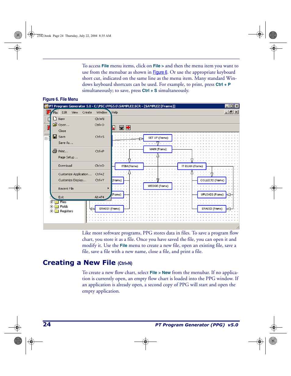 Creating a new file (ctrl+n), Creating a new file, Ctrl+n) | PSC PT Program Generator User Manual | Page 36 / 204