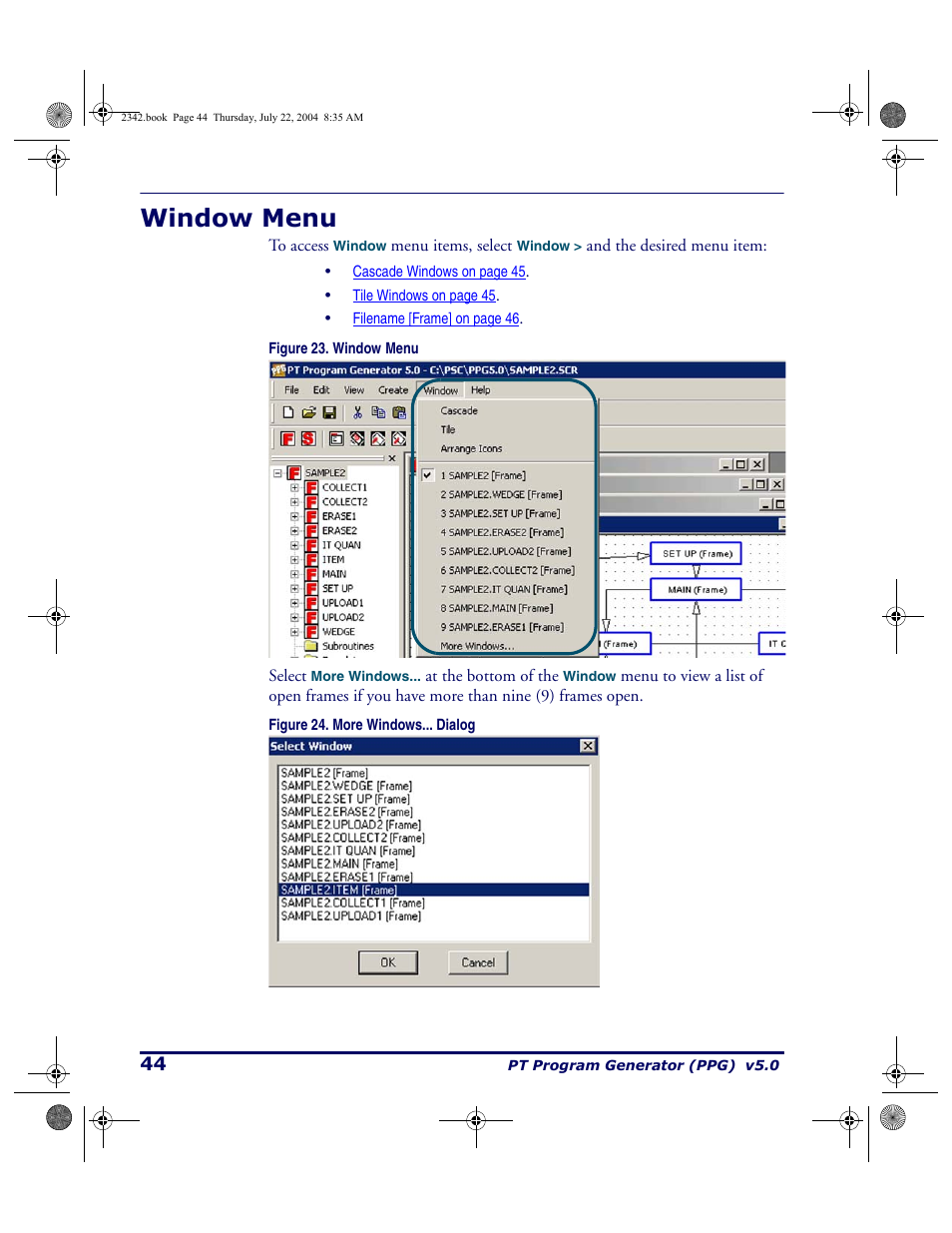 Window menu | PSC PT Program Generator User Manual | Page 56 / 204