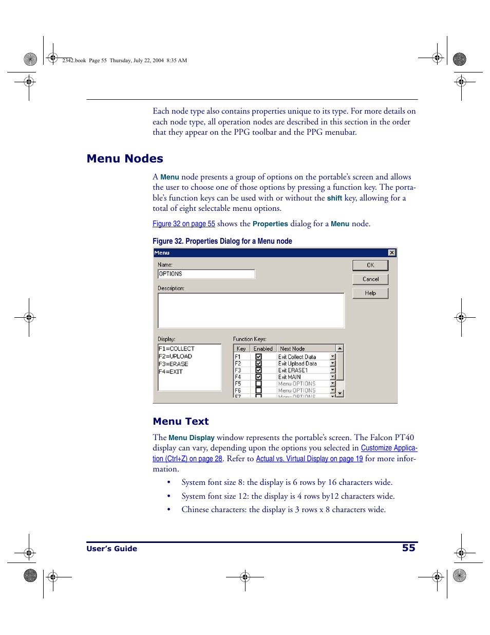 Menu nodes, Menu text, Efer to | PSC PT Program Generator User Manual | Page 67 / 204