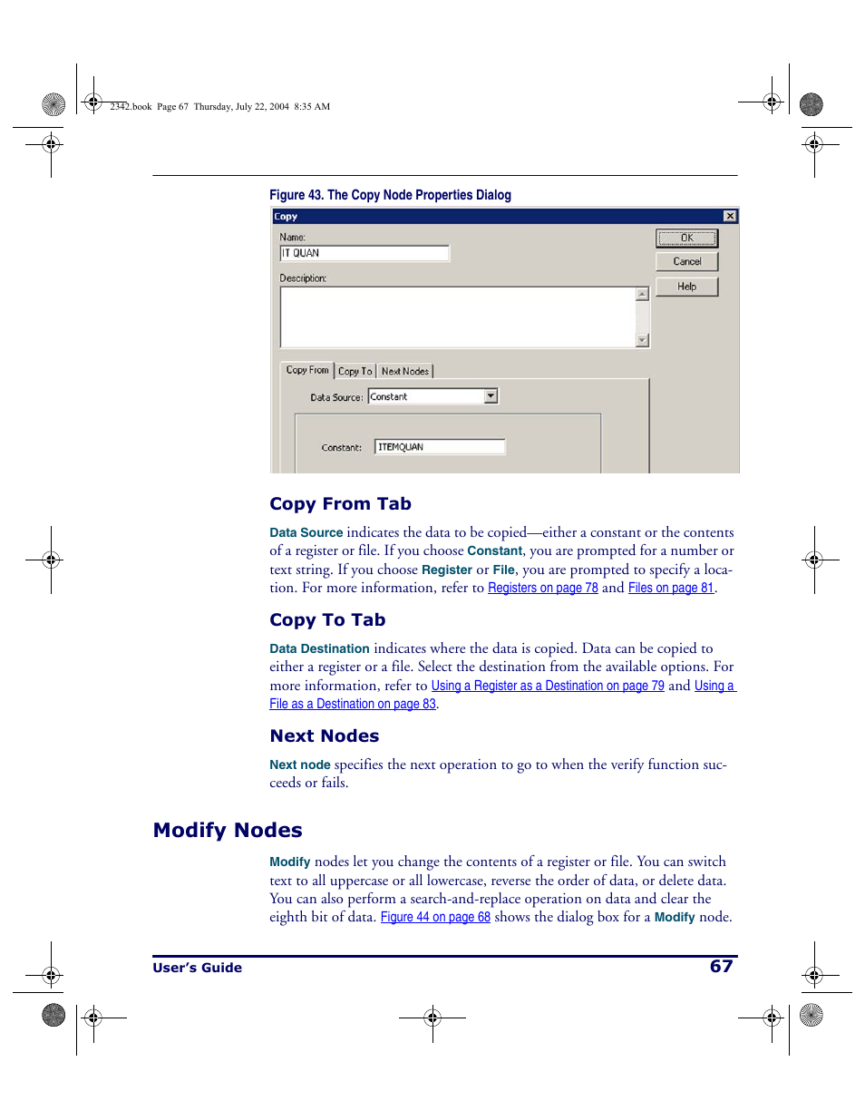 Copy from tab, Copy to tab, Next nodes | Modify nodes, Copy from tab copy to tab next nodes | PSC PT Program Generator User Manual | Page 79 / 204