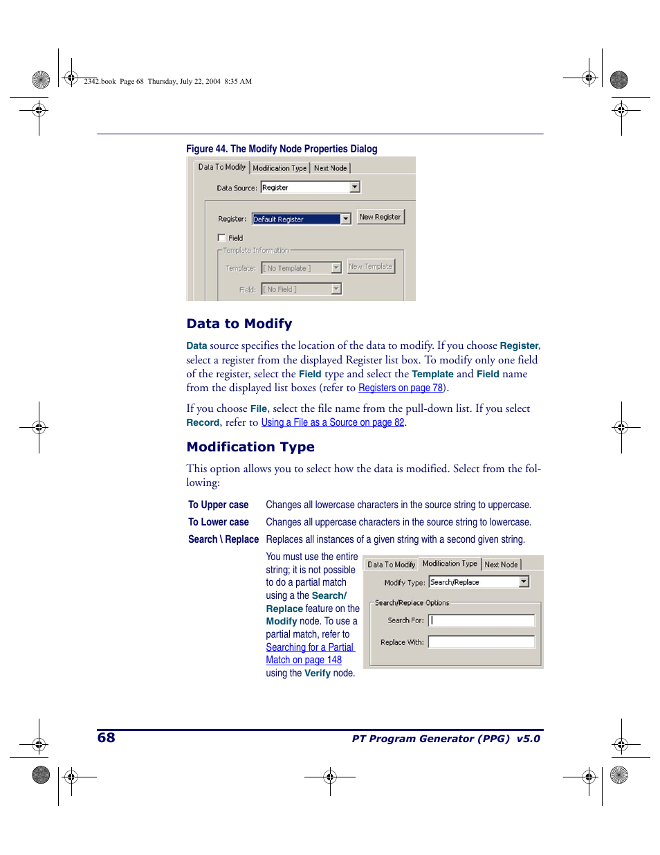 Data to modify, Modification type, Data to modify modification type | PSC PT Program Generator User Manual | Page 80 / 204