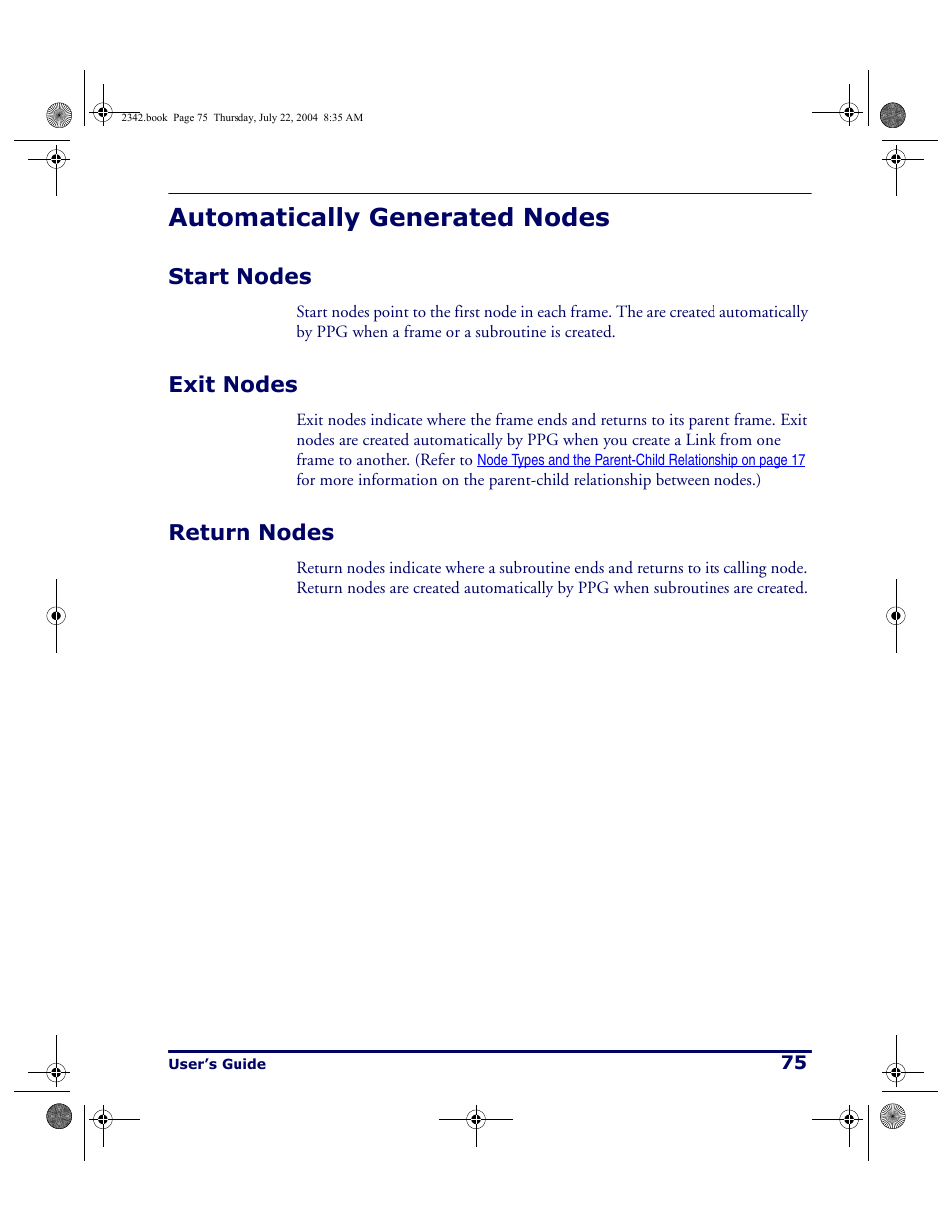 Automatically generated nodes, Start nodes, Exit nodes | Return nodes, Start nodes exit nodes return nodes | PSC PT Program Generator User Manual | Page 87 / 204