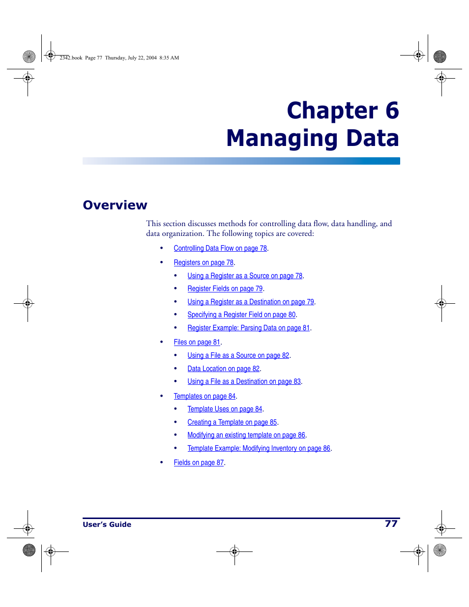 Managing data, Overview, Chapter 6 managing data | PSC PT Program Generator User Manual | Page 89 / 204