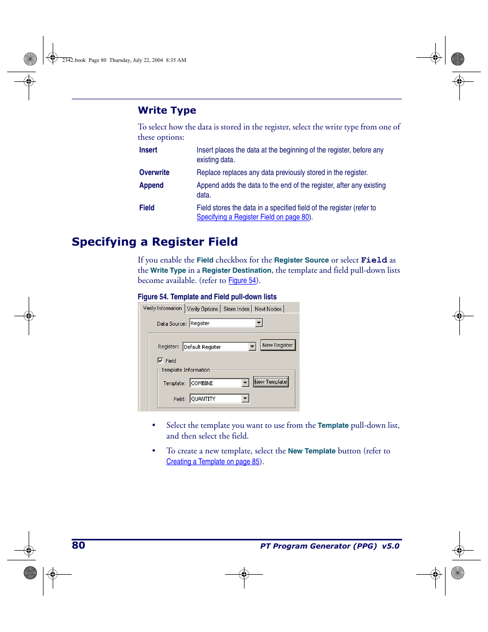 Write type, Specifying a register field, Fer to | PSC PT Program Generator User Manual | Page 92 / 204