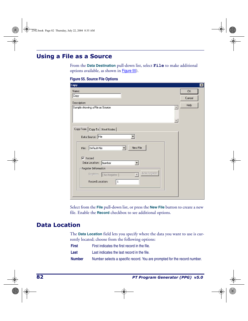 Using a file as a source, Data location, Using a file as a source data location | PSC PT Program Generator User Manual | Page 94 / 204