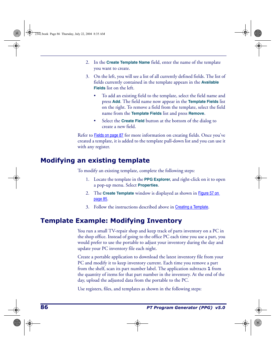 Modifying an existing template, Template example: modifying inventory | PSC PT Program Generator User Manual | Page 98 / 204