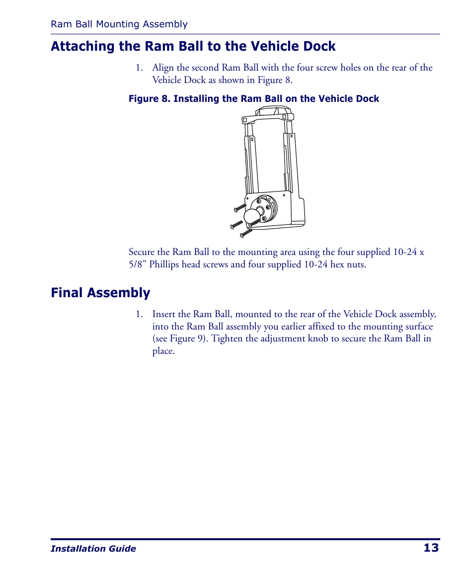 Attaching the ram ball to the vehicle dock, Final assembly | PSC Falcon 4400 Series User Manual | Page 19 / 40