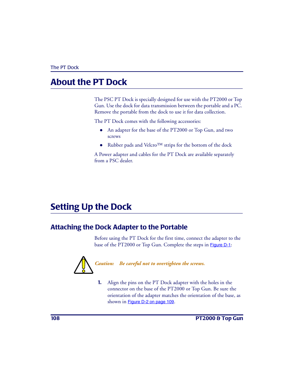 About the ptdock, Setting up the dock, Attaching the dock adapter to the portable | About the pt dock setting up the dock, Bout the pt dock s e tting up the dock, About the pt dock | PSC PT2000TM User Manual | Page 118 / 168