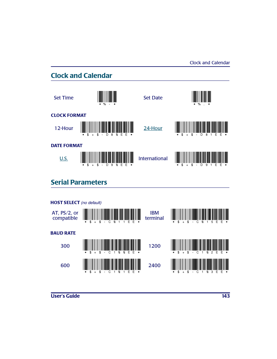 Clock and calendar serial parameters, Clock a nd ca le nda r s e ria l pa ra me te rs, D80ee | D81ee, D90ee, D91ee, C011ee, C015ee, C100ee, C102ee | PSC PT2000TM User Manual | Page 153 / 168