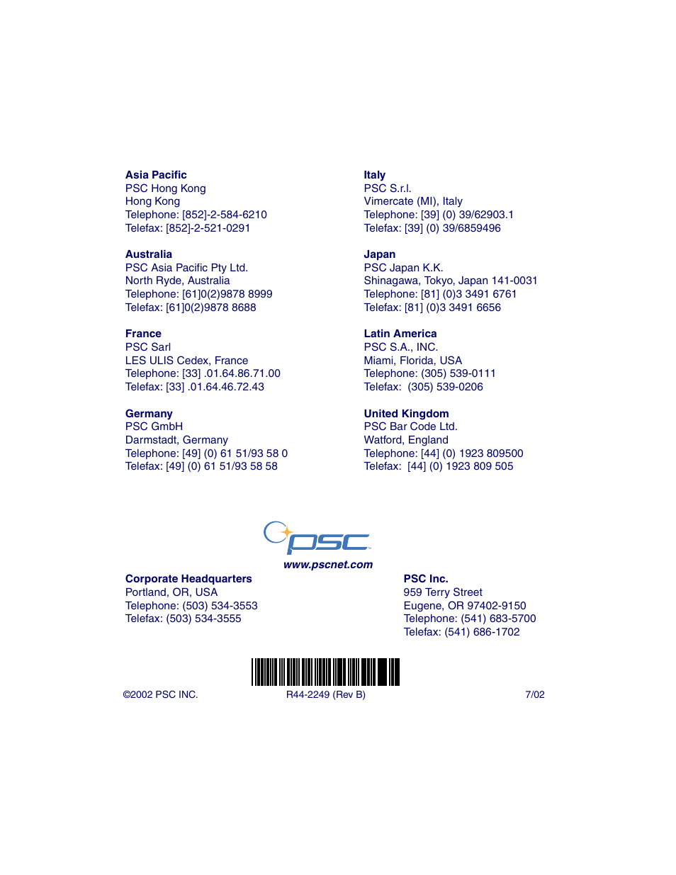 PSC PT2000TM User Manual | Page 168 / 168