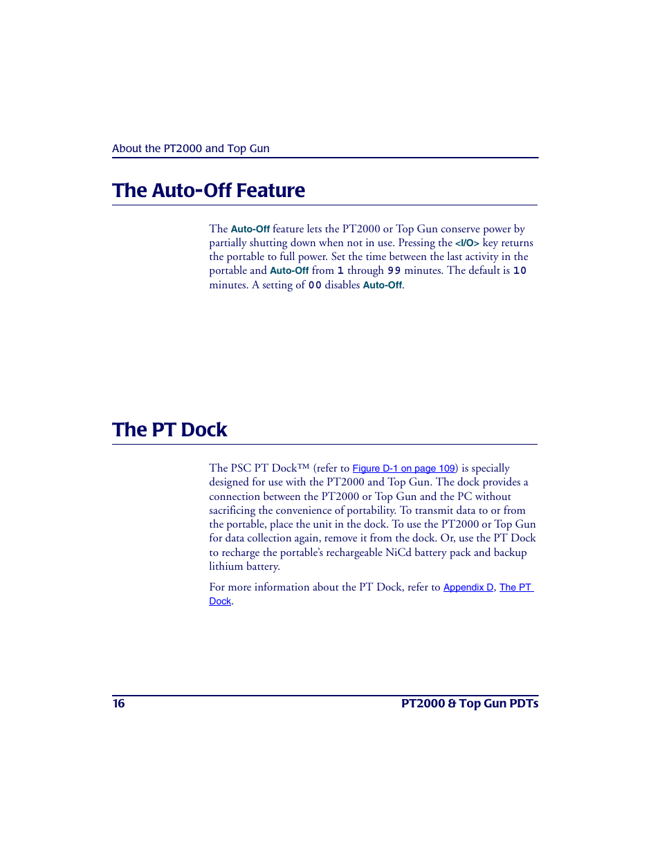 The auto-off feature, The pt dock, The auto-off feature the pt dock | The auto-off fe a ture the pt dock | PSC PT2000TM User Manual | Page 26 / 168