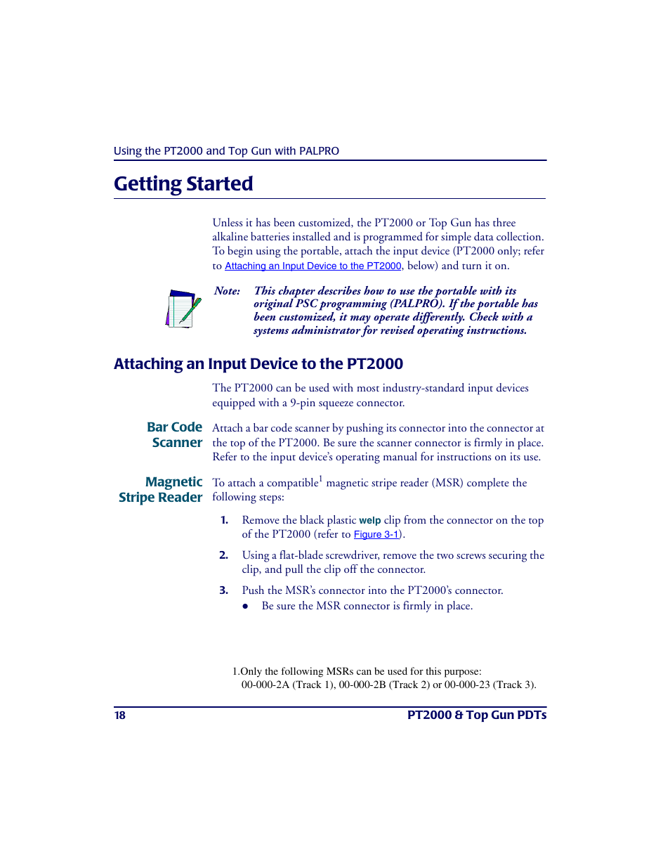 Getting started, Attaching an input device to the pt2000, E tting s ta rte d | PSC PT2000TM User Manual | Page 28 / 168