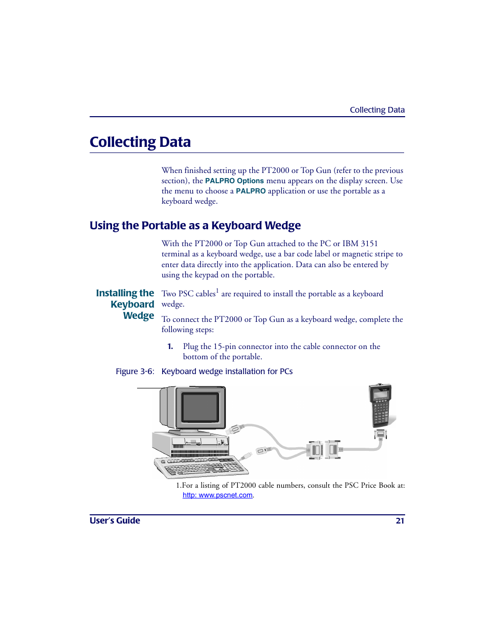 Collecting data, Using the portable as a keyboard wedge, Colle cting da ta | PSC PT2000TM User Manual | Page 31 / 168