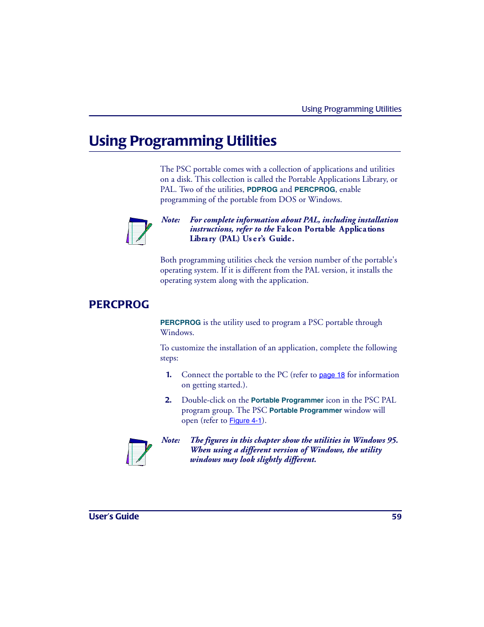 Using programming utilities, Percprog, Us ing progra mming utilitie s | PSC PT2000TM User Manual | Page 69 / 168