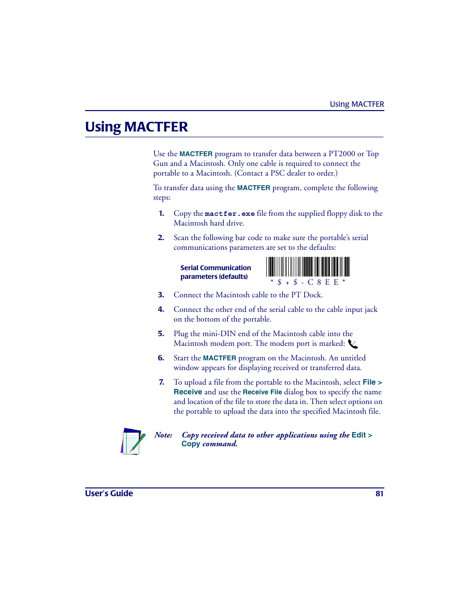 Using mactfer, Us ing mactfer, C8ee | PSC PT2000TM User Manual | Page 91 / 168