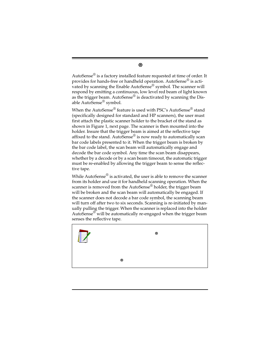 Autosense® operation, 5autosense, Operation | PSC Scanners User Manual | Page 11 / 84