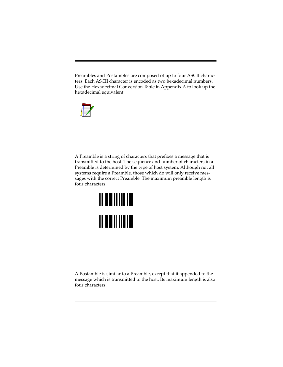 Preamble or postamble selection, Preamble, Postamble | Preamble or postamble selection preamble postamble | PSC Scanners User Manual | Page 35 / 84