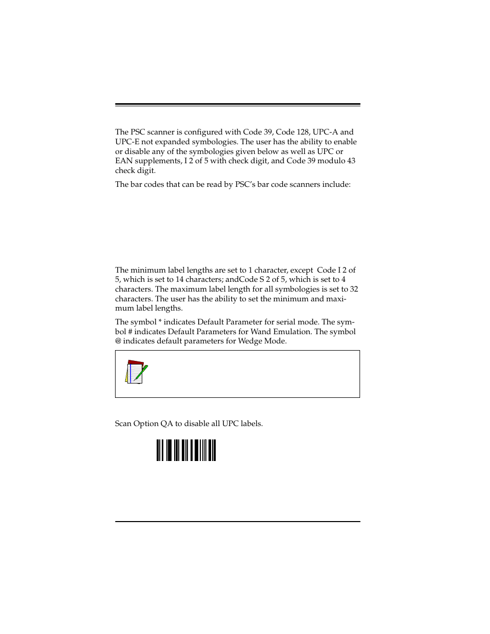 Symbologies, Upc (a and e), Symbologies 38 | PSC Scanners User Manual | Page 44 / 84