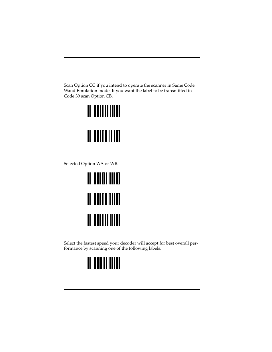 Wand emulation parameters, Select code type, Bar code polarity | Transmission rate | PSC Scanners User Manual | Page 64 / 84