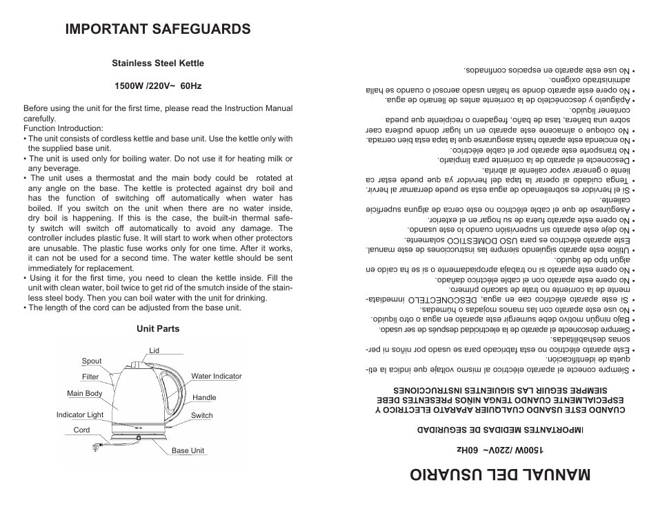 Manual del usuario, Important safeguards | Professional Series PS77692 User Manual | Page 2 / 8