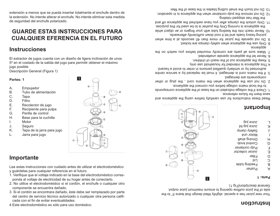 Instruction, Important, Importante | Professional Series PS75851 User Manual | Page 12 / 16