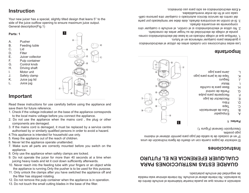 Instruction, Important, Importante | Professional Series PS75851 User Manual | Page 4 / 16