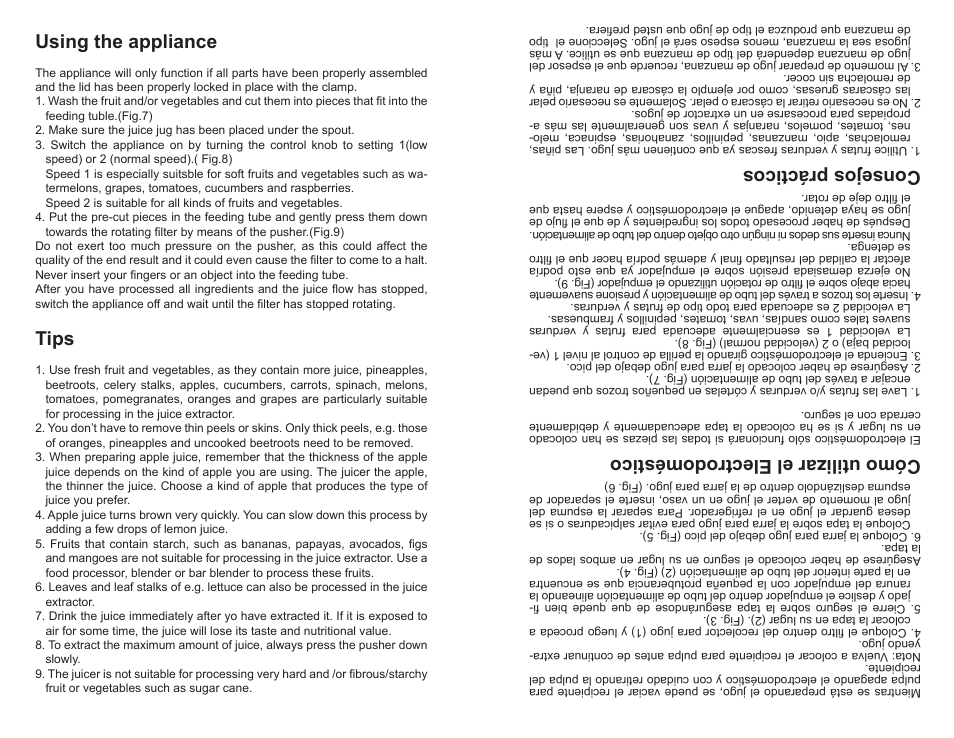 Using the appliance, Tips, Cómo utilizar el electrodoméstico | Consejos prácticos | Professional Series PS75851 User Manual | Page 6 / 16