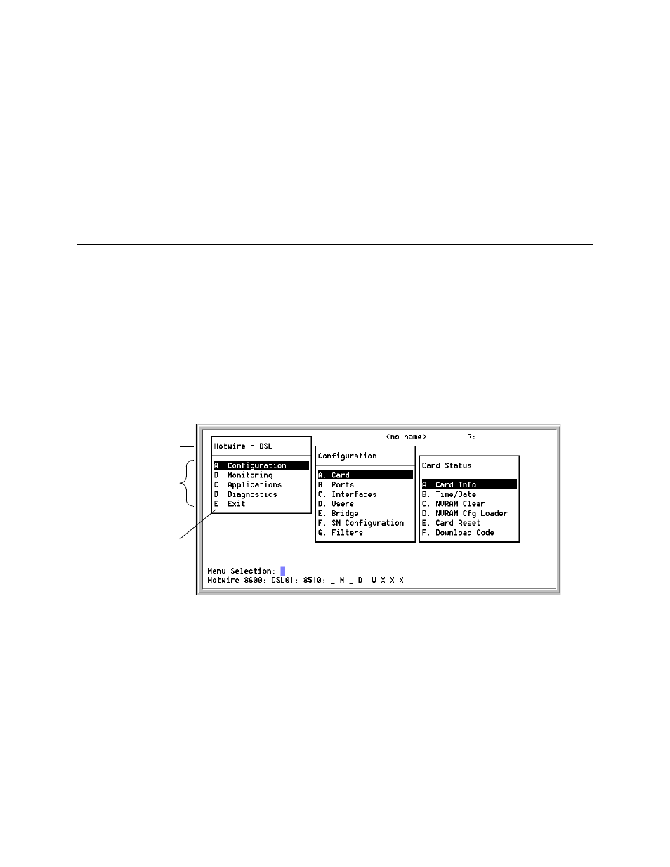 Hotwire menus and screens, Menu and screen formats, Components of a hotwire menu | Chapter 2, hotwire menus and screens | Paradyne 8510 User Manual | Page 21 / 136