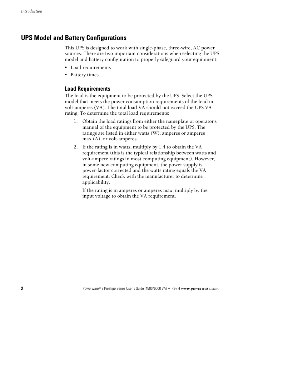 Ups model and battery configurations | Powerware 6000 User Manual | Page 10 / 92