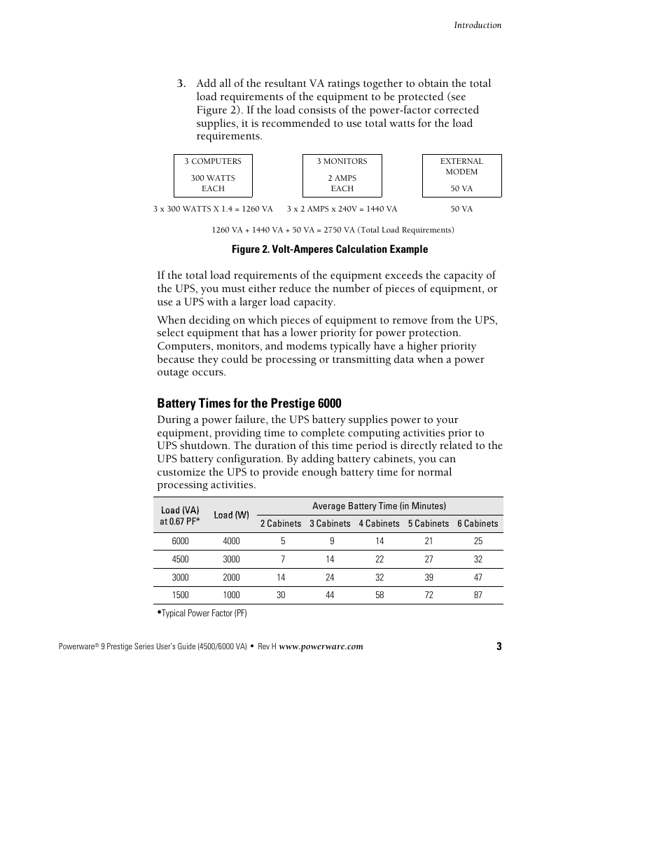 Battery times for the prestige 6000 | Powerware 6000 User Manual | Page 11 / 92