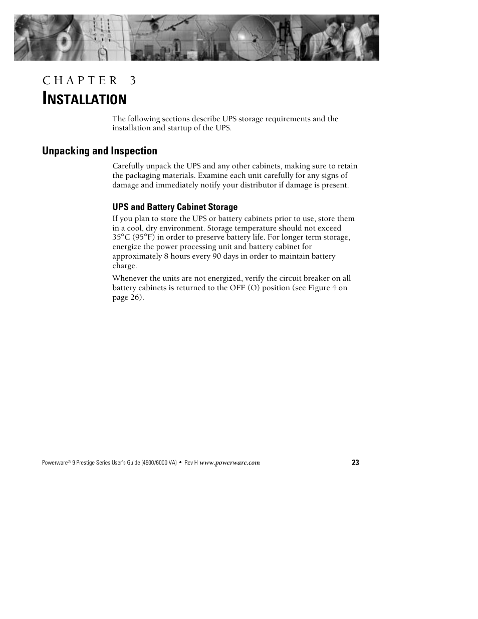 Nstallation, Unpacking and inspection | Powerware 6000 User Manual | Page 31 / 92