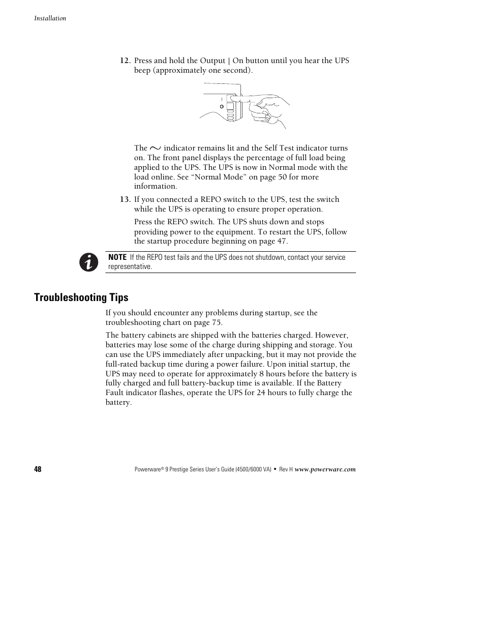 Troubleshooting tips | Powerware 6000 User Manual | Page 56 / 92